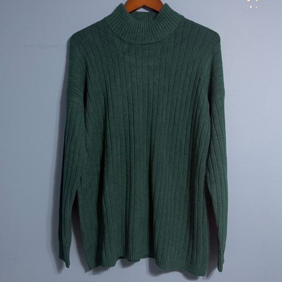 Eddie Bauer Alpine Route Essentials Ribbed Mock Neck Sweater Dark Teal large - Picture 1 of 7